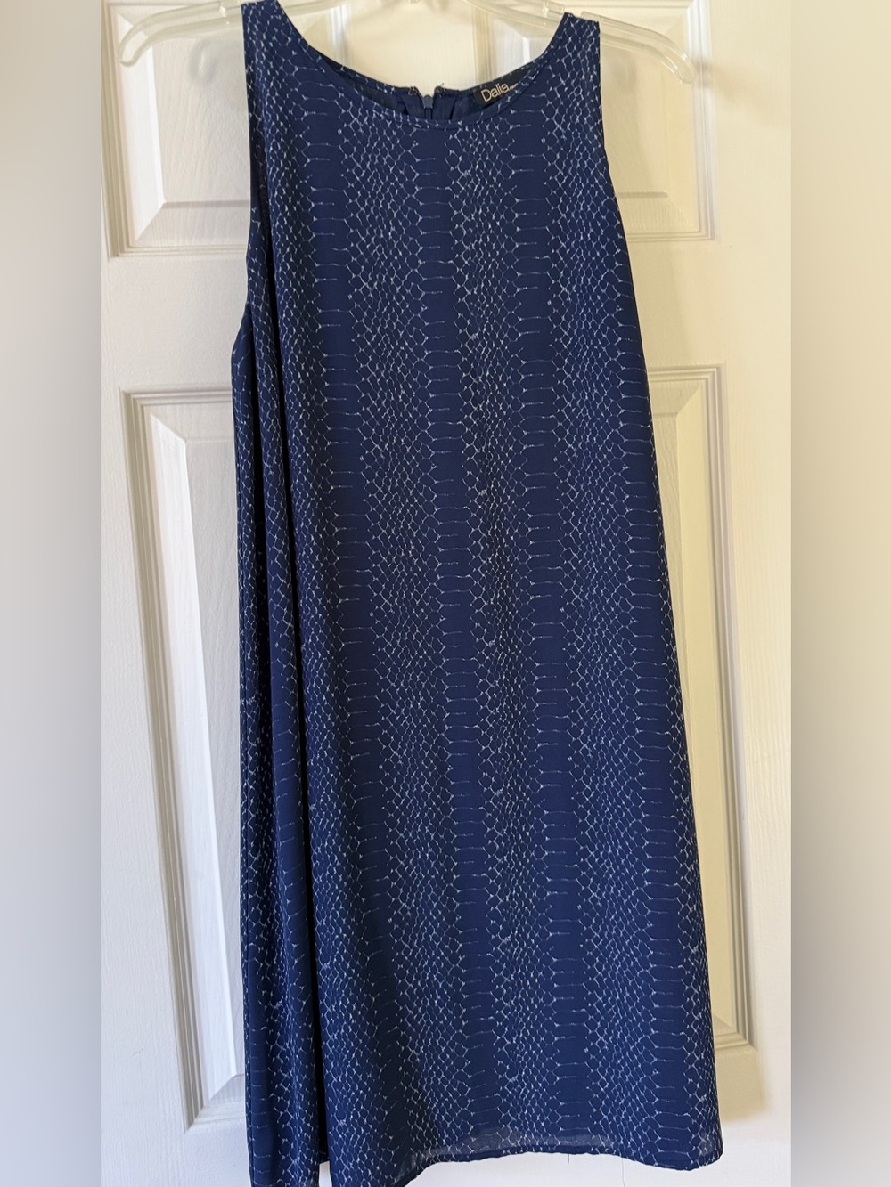 Dalia Navy Blue Snakeskin Print Sleeveless Shift Dress Size 12